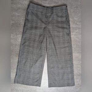 LOFT Wide Leg Cropped Pants Womens 4 Houndstooth Plaid Gray, White, And Black